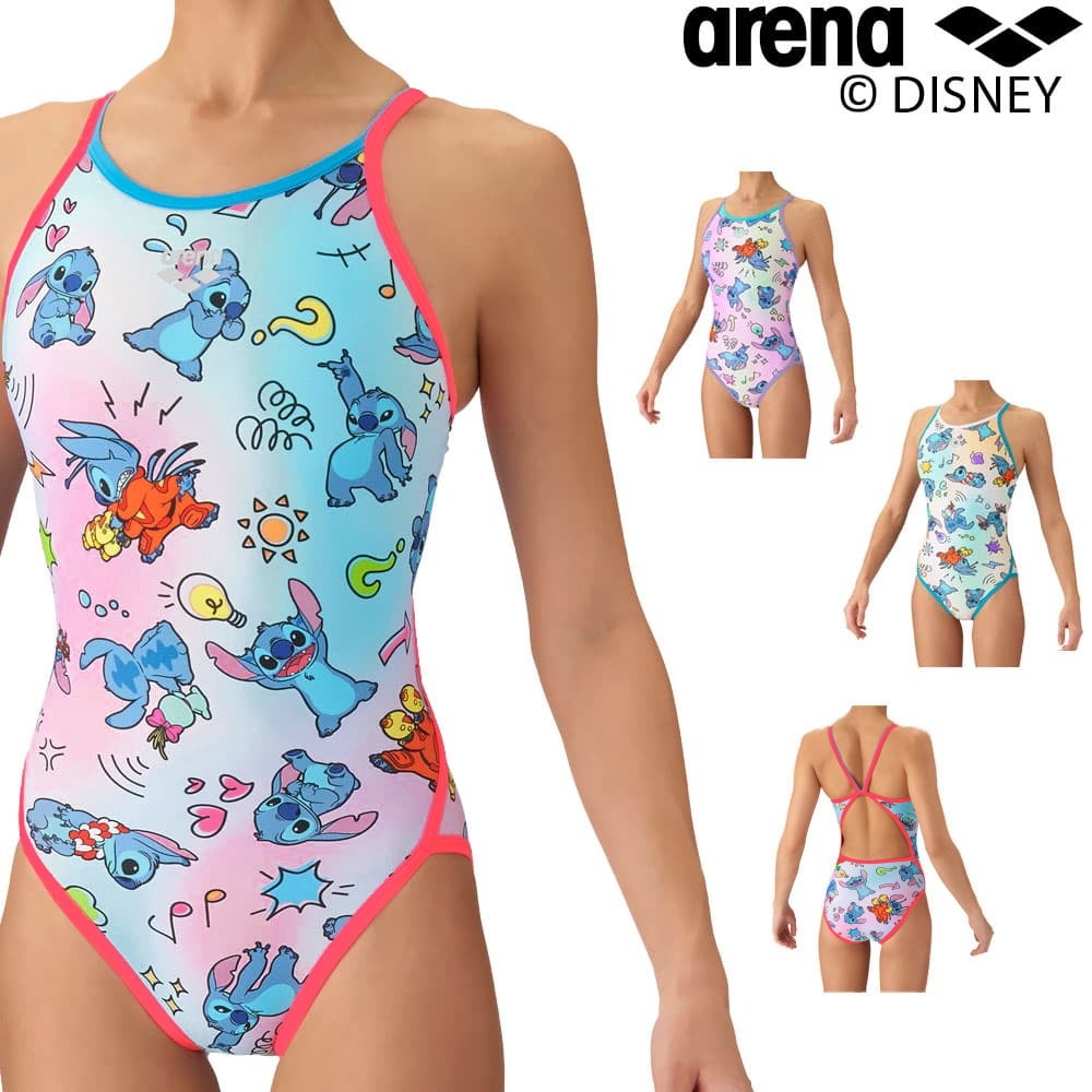 アリーナARENA競泳水着練習用水着レディーストレーニングワンピースオープンバックタフスーツタフスキンEPディズニー“スティッチ”競泳練習水着2026年秋冬モデルAS6FWM56L