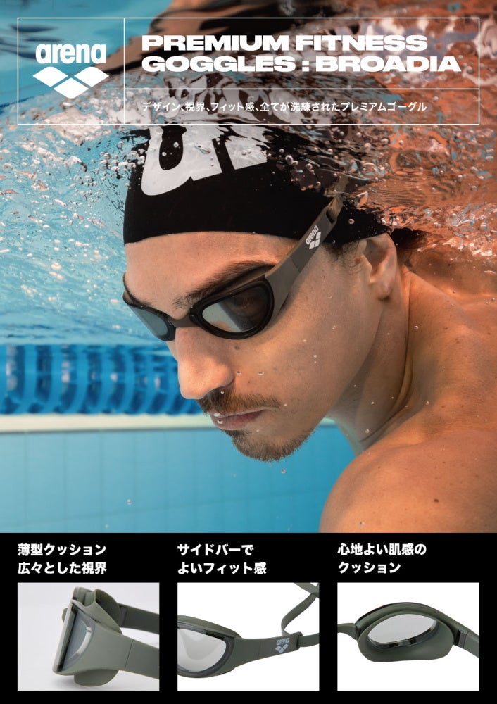 アリーナARENA水泳ブローディアフィットネスゴーグルクッション付きAS6FGG41U