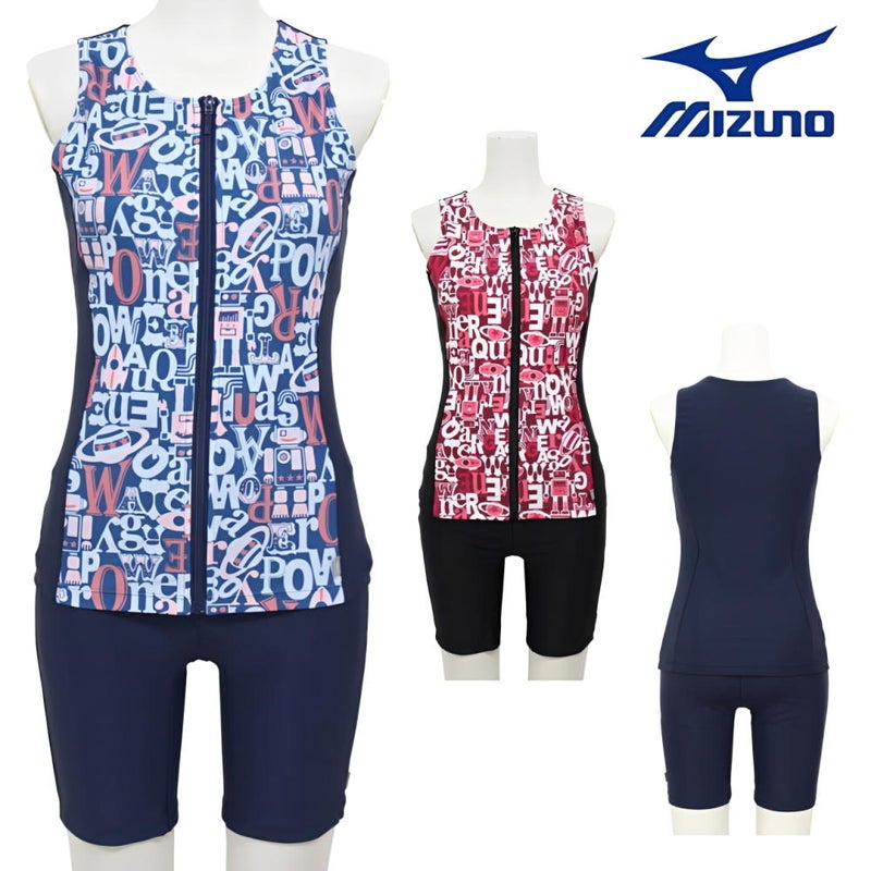 ミズノMIZUNO別注オリジナルフィットネス水着レディースセパレーツセパレートファスナー付き袖なしパッド付きN2JGDW07
