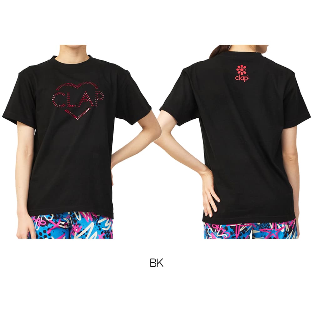 クラップCLAPハートクラップラインストーンティーレディーススポーツアパレルトレーニングフィットネス女性CTS26034