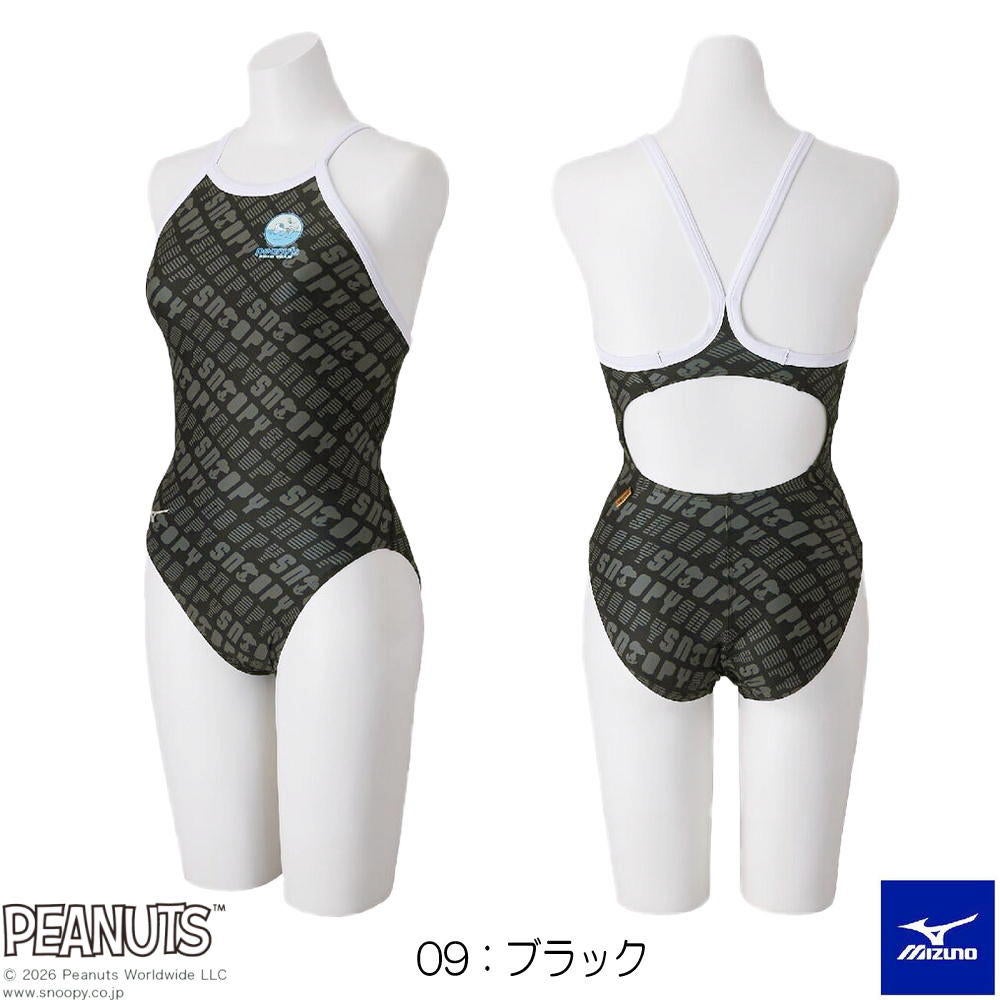 ミズノMIZUNO競泳水着練習用水着レディースエクサースーツミディアムカットEXERSUITSU-FitPEANUTSスヌーピー競泳練習水着2026年春夏モデルN2MAD331