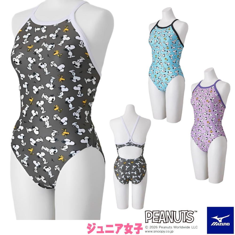ミズノMIZUNO競泳水着練習用水着ジュニア女子エクサースーツミディアムカットEXERSUITSU-FitPEANUTSスヌーピー競泳練習水着2026年春夏モデルN2MAD431