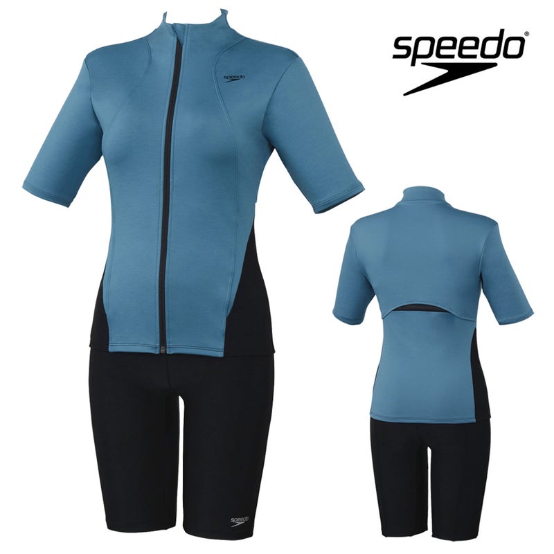 スピードSPEEDOフィットネス水着レディースショートスリーブウェイビーセパHeatherStretchProパッド付き2025年秋冬モデルSFW32565